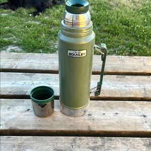 Stanley Olive Green Thermos with Silver Accents